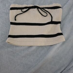 Forever 21 Cream Knit Tube Top  Striped Stretchy Crop  Size S